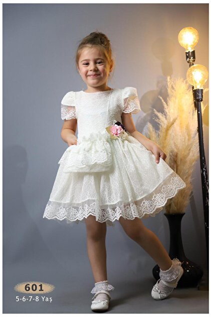 BERFONZO KIDS Girl's White Dress with Bag Holiday Graduation Prom Party  Pageant Dress- Trendyol