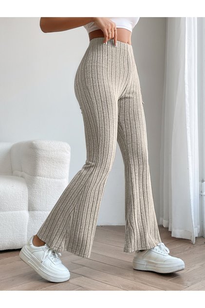 Beige High-Waist Soft Fabric Flared Pants for Fall and Winter