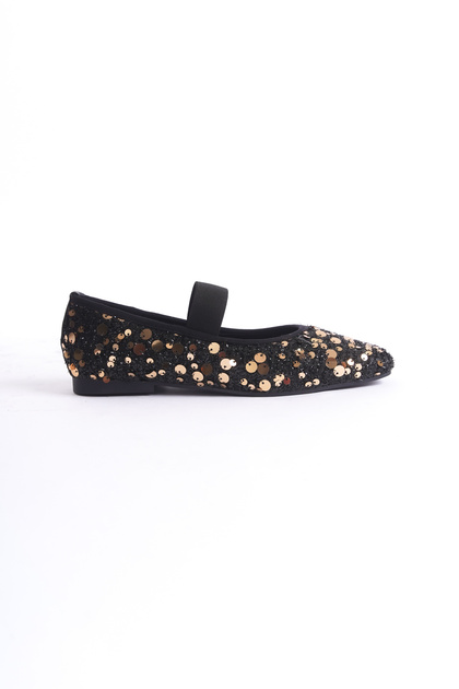 Women's Blunt Toe Flat Heel Rubber Band Detailed Casual Ballet Flats Marton