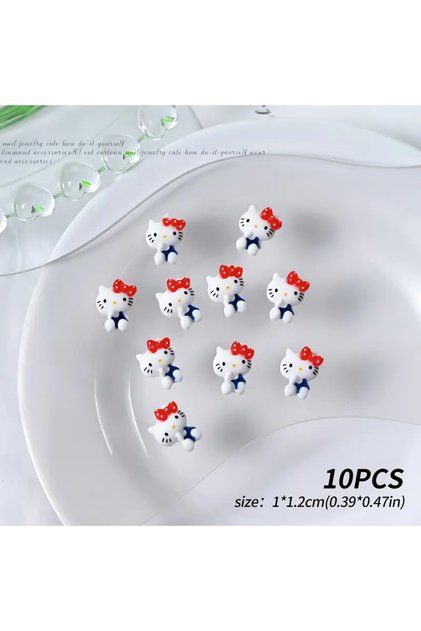10 ADET Hello Kitty Takma Tırnak Süsü 1cm