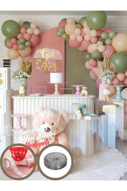 Party Set, Macarons, Pastel Colors 60 Balloons and Balloon Chain, Butterfly Sticker Gift