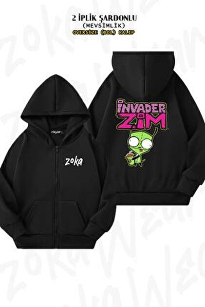 ZOKAWEAR Oversize Sünger Bob 2 Sırt Baskılı Fermuarlı Kapşonlu