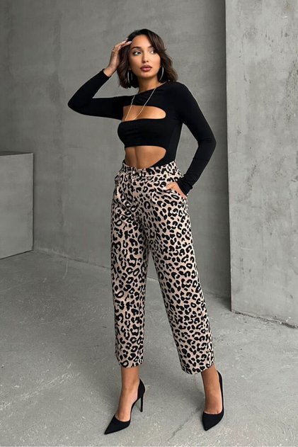 S:2 / M:2 / L:1 / Xl:1 = 6 bucăți | Pantaloni cu imprimeu leopard Stone Black F1788 - Stone Black