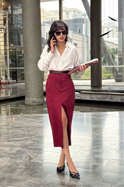 Suede Skirt - Burgundy | F1761 - Burgundy