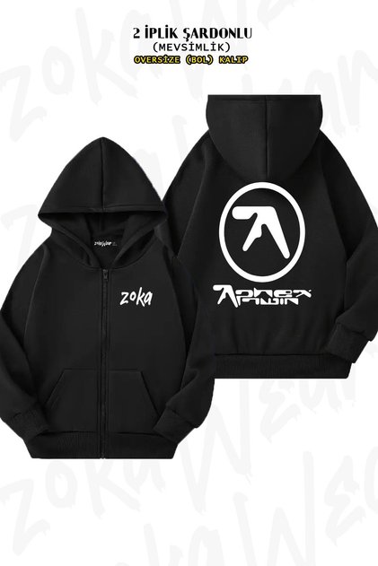 Oversize Aphex Twin Custom Back Print Zipper Hooded Black Cardigan (2 Yarns)