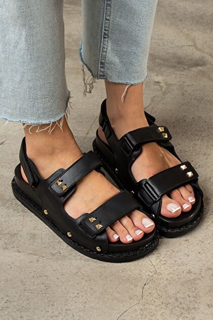 Algatha Matte Black Velcro Women's Sandals