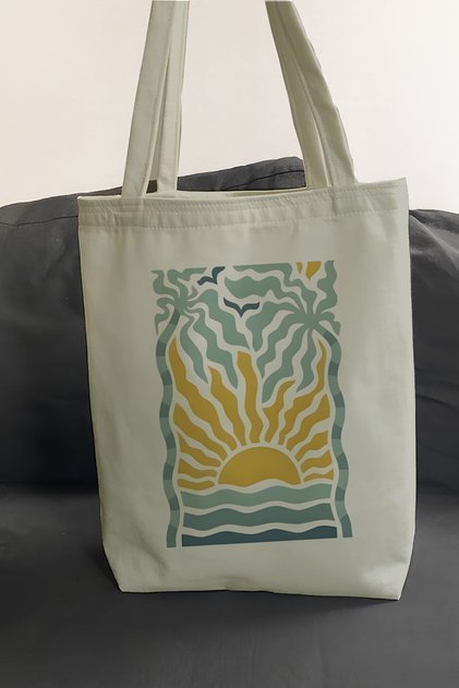 Printed Daily Beach Shopping Tote Cloth Bag with Quality Fabric Inner Pocket