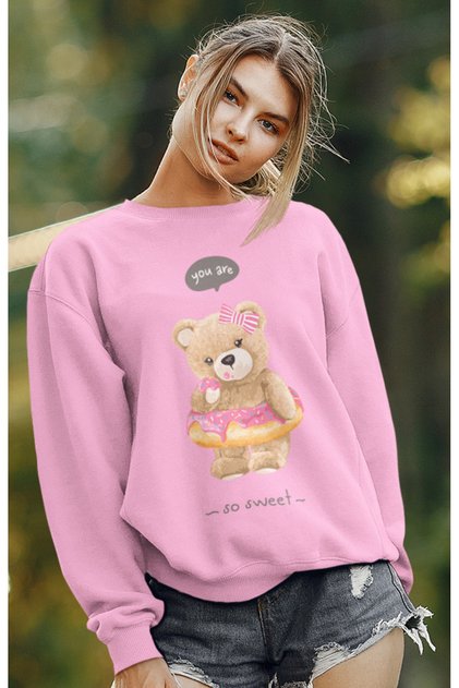 Sweet Teddy Printed Oversize Cotton Sweatshirt