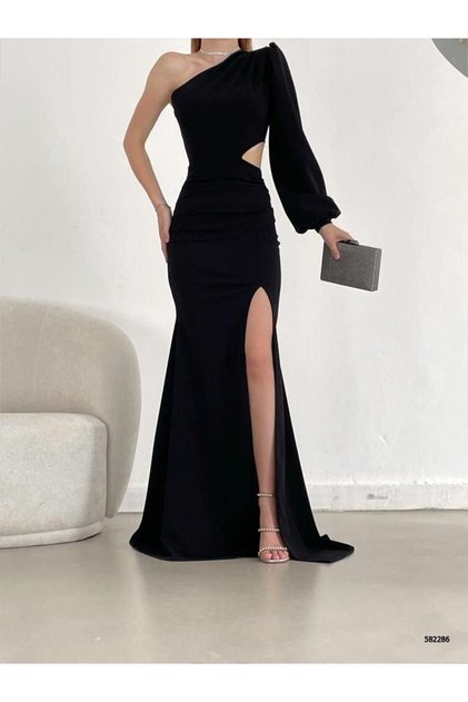 Women's Black Deep Slip Night Dress Gown