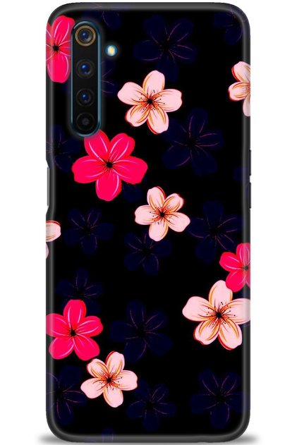 Realme 6 Pro Case Hd Printed Case - Pink Blue Flowers + Full Screen Protector