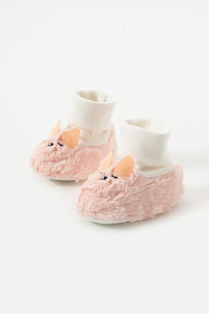 Kaydırmaz Taban Peluş Rahat Konforlu Çoraplı Kız Bebek Patik