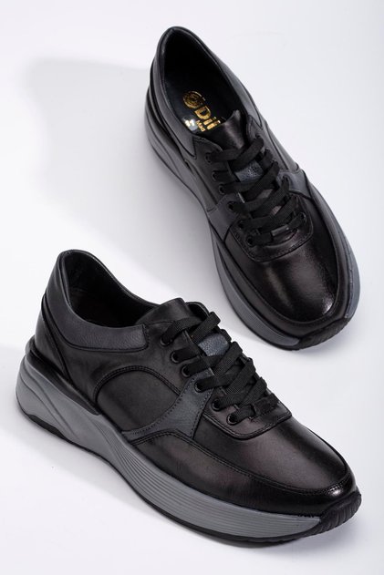 Genuine Leather Orthopedic Men's Casual Shoes Black Thick Sole Bonded