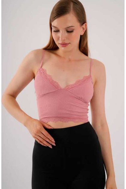 Dantelli Askılı Çıkarılabilir Pedli Büstiyer, Bluz,Crop