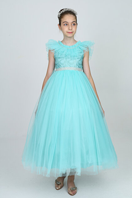 Pantulux Children's Tulle and Guipure Patterned Evening Dress Graduation  Wedding Outfit 11 Years-12 Years-13 Years-14 Years- Trendyol