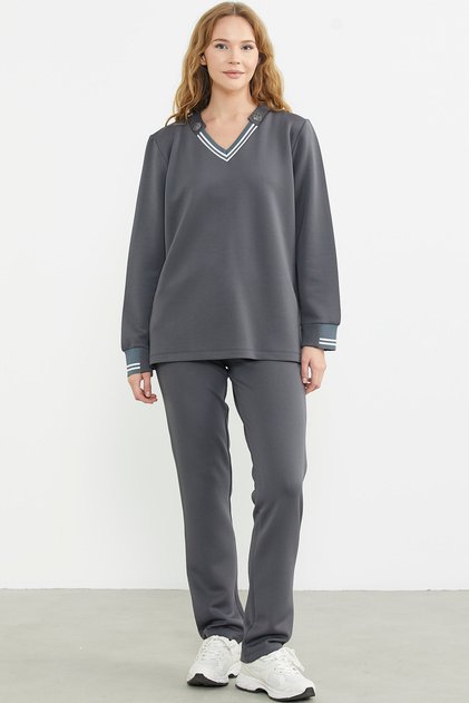 Scuba Collar Detailed Tracksuit Set - Anthracite