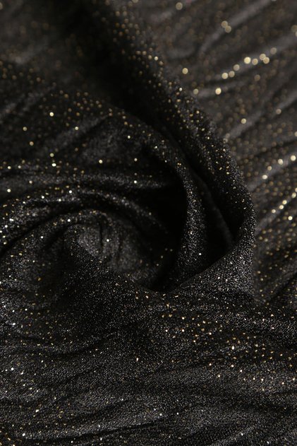 Violet Zikzak Pliseli Siyah üstü Gold Simli Tül