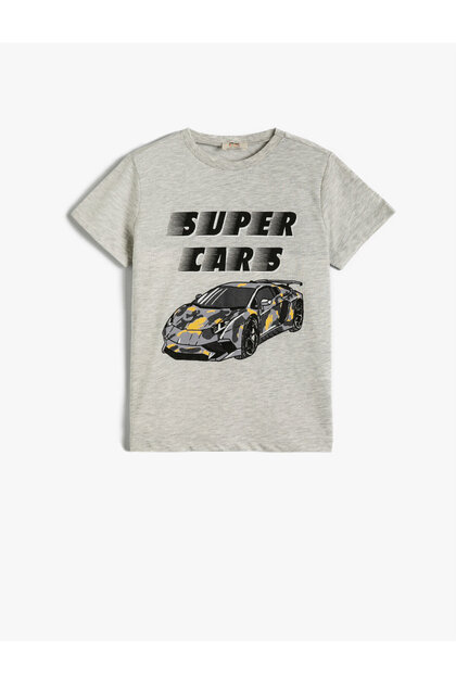 Car Printed Short Sleeve T-Shirt Cotton