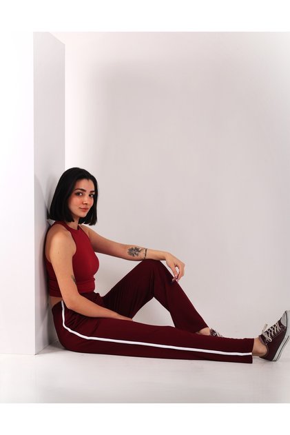 Women's Burgundy Side Striped Sweatpants