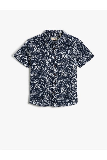 Leaf Printed Short Sleeve Shirt Cotton