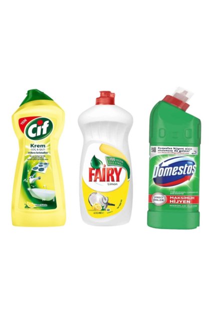 Bulaşık Deterjanı Limonlu 650 ml Domestos Çamaşır Suyu Cif Krem Temizleyici 750 ml Limon