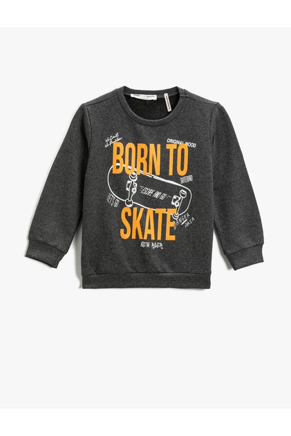 Sweatshirt Uzun Kollu Baskılı Bisiklet Yaka