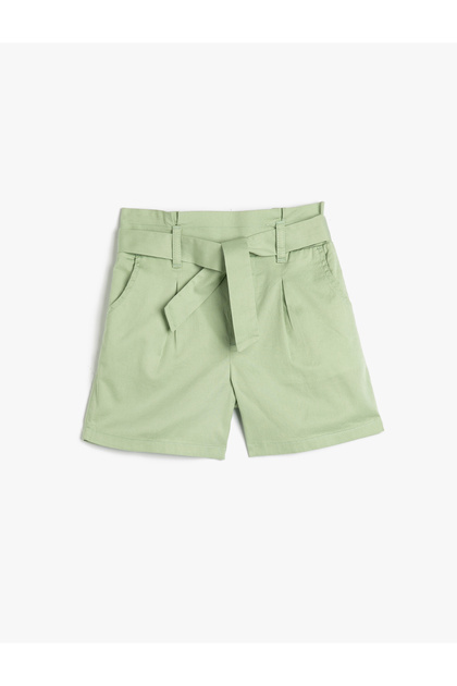 Cotton Belted Shorts Paper Bag - Pocket Design
