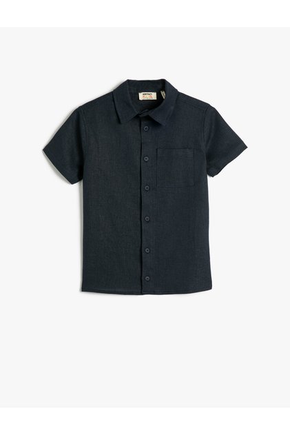 Linen Shirt Short Sleeve Pocket Detailed