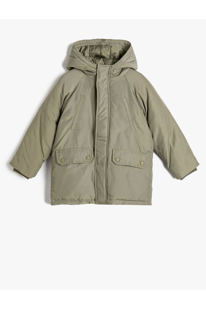 Hooded Inflatable Coat with Windproof Cover and Pocket Detail