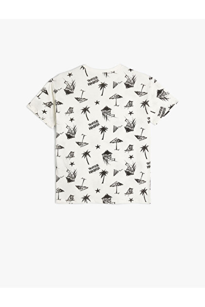 Koton T-Shirt Printed Detail Short Sleeve Crew Neck Cotton Maglia