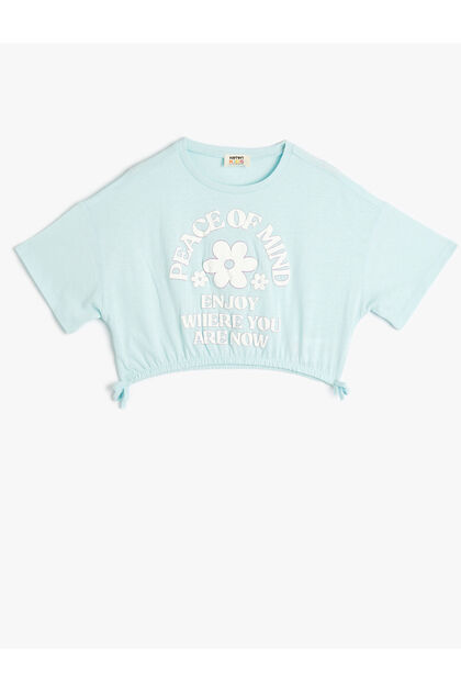 Crop T-Shirt Short Sleeve Crew Neck Slogan Printed Cotton