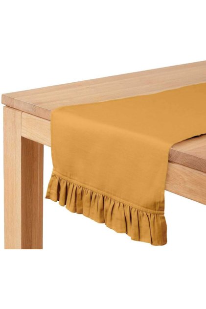 Hardal Fırfırlı Runner 40 x 140 cm Yumuşak Tuşeli ,Kadife Görünümlü, Bohem, İskandinav, Yılbaşı