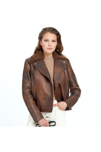 Aira Kadın Vintage Deri Biker Ceket