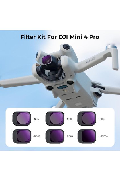 DJI Mini 4 Pro için ND Filtre SETİ ( ND4 + ND8 + ND16 + ND32 + ND64 + ND1000 Uyumlu )