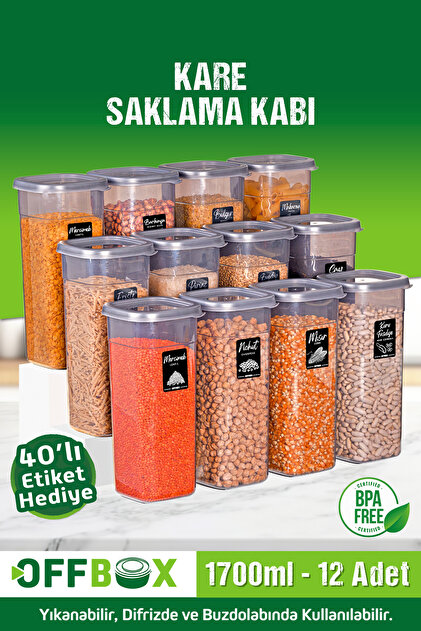 OFFBOX 12 Adet 24 Parça 1,7 Litre Saklama Kabı Seti Dolap Çekmece