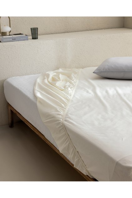 Manon Double Size 100% Cotton Ranforce Fitted Sheet - Ecru