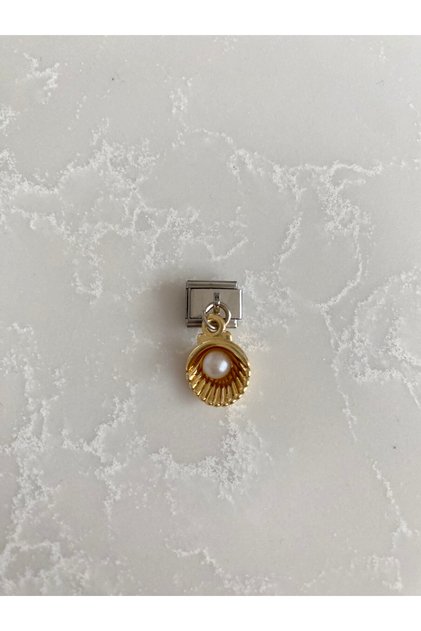 Stainless Steel Oyster Series Gold Pearl Italian Bracelet Charm
