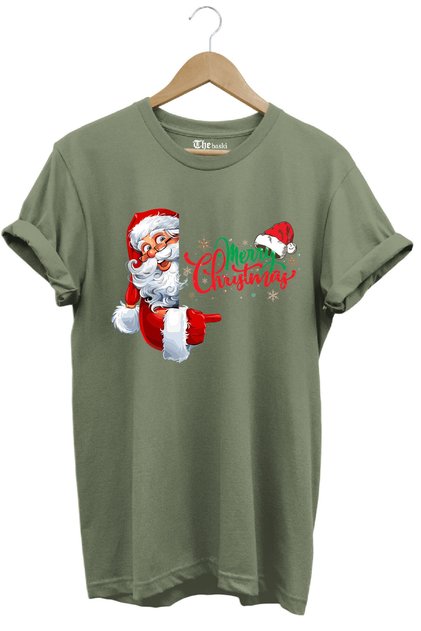 Christmas New Year Santa Claus Design Printed 100% Cotton Premium Khaki T-Shirt