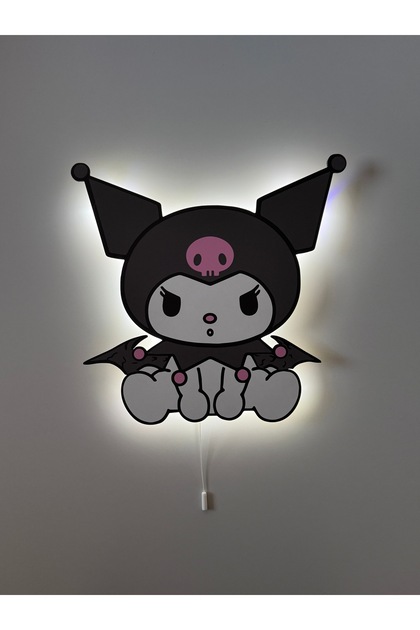 Dekoratif Ahşap Baskılı Sanrio Karakteri Kuromi Çocuk Odası Gece Lambası 32*30