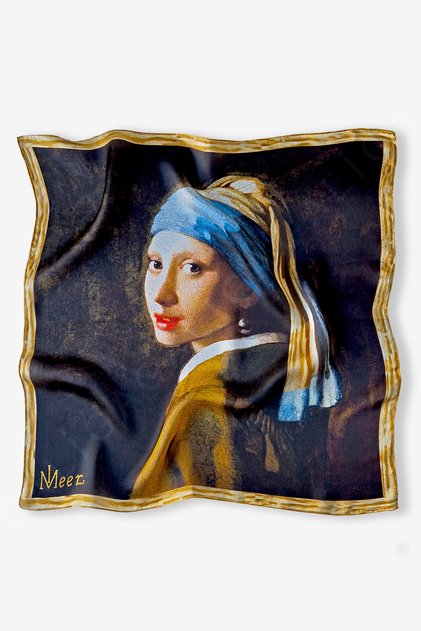 İNCİ KÜPELİ KIZ %100 İpek Fular 55x55cm 'Art on Silk'