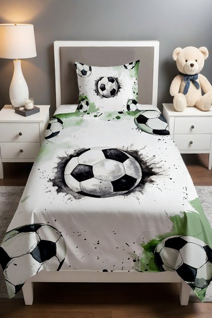 Gray Green Football Balls Patterned Single Baby Kids Pique Set