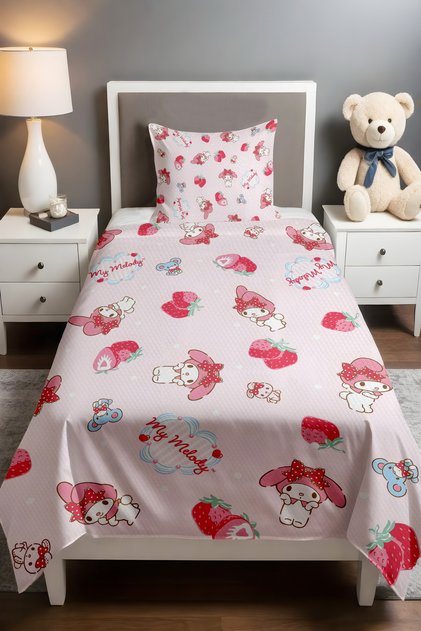 Pink Sweet Strawberries and My Melody Pattern Single Baby Kids Pique Set