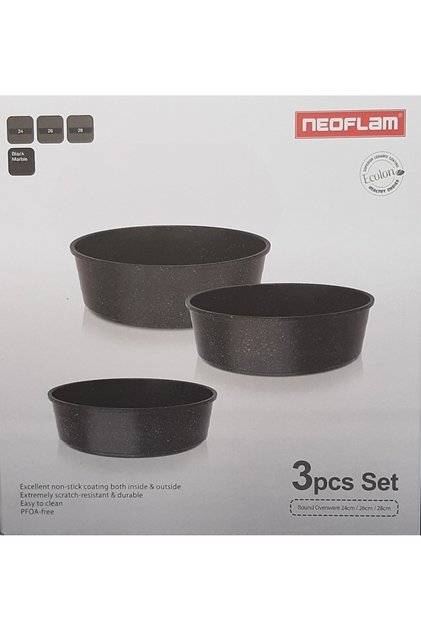 ,Midas,Round Ovenware Set of 3pcs,non stick cast Aluminum,(Round 24,26,28 CM),Black Marble