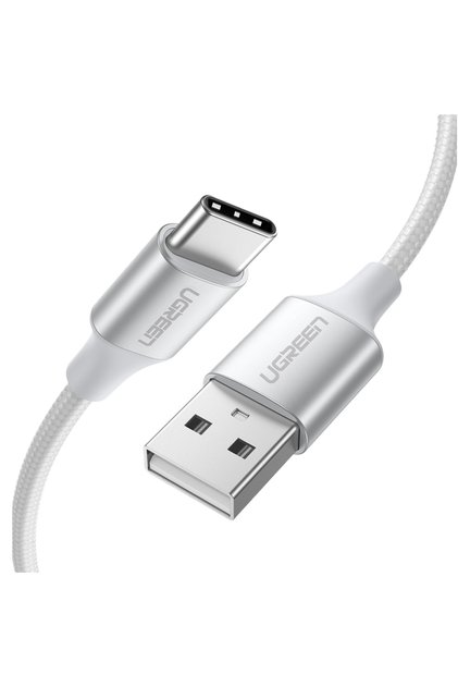 كابل USB-A 2.0 إلى USB-C مضفر من الألومنيوم مطلي بالنيكل بطول 2 متر - أبيض
