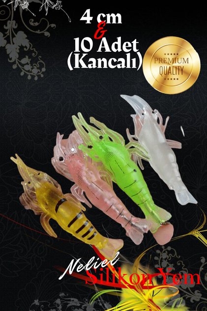 10 Adet Karışık 4 Cm Jig Kancalı Silikon Karides,Karides Balık Avı,Yapay Karides, Levrek,Çupra,Lüfer