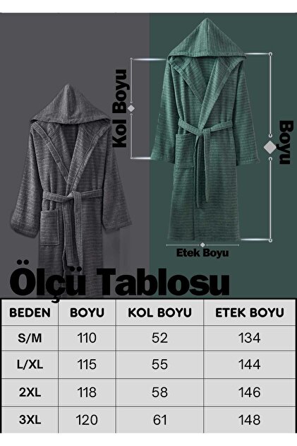Rebeka Home Collection Doğa Antrasit Yeşil Kapşonlu Çift Bornoz