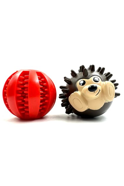 Reward Dog Teeth Scratching Ball with Food Storage Bowl and Hedgehog