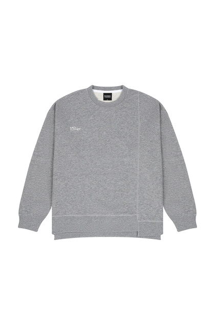 Patchwork Patched Spring Coat Oversize Unisex Gray Melange Crew Neck Premium Sweatshirt
