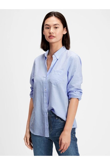 Kadın Açık Mavi Oxford Boyfriend Gömlek