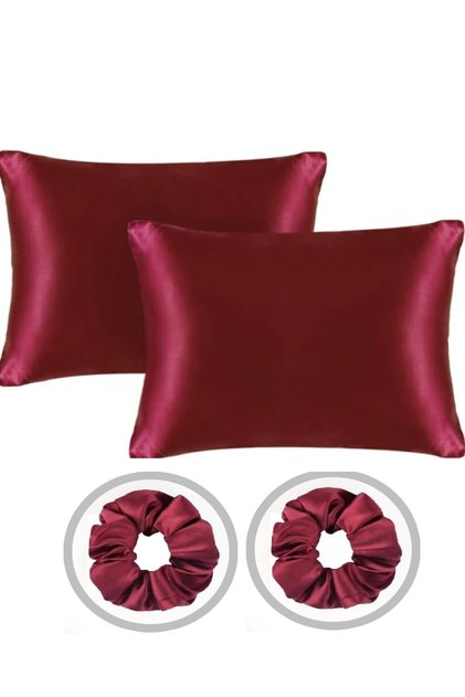 Silk Satin 50X70 cm Pillowcase 2 Pieces Curly Hair Burgundy 2 Pieces Buckle