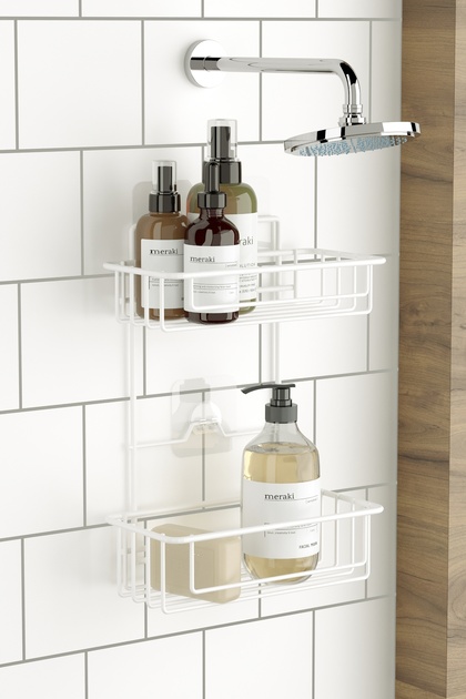 Teknotel Bathroom Organizer Shampoo Holder 2-Tier Adhesive Bathroom Shower Shelf White St256
